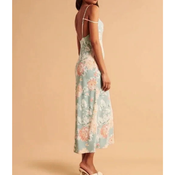 NWT Abercrombie & Fitch Cowl Neck Slip Maxi Dress Satin Floral Women's Size XL - Picture 14 of 16